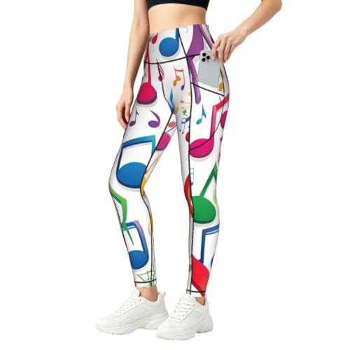 Leggings con estampado de notas musicales llamativos conjuntos elásticos para ejercicio de mujer