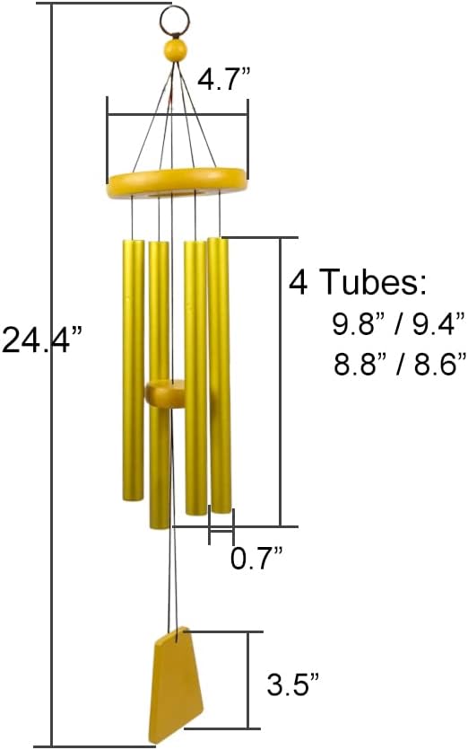 24" Aluminum 4 Tubes Tuned Metal Wind Chimes for Outside Unique Deep Tone Indoor Sympathy Memorial Wind Chimes for Living Room Balcony Window Decor(Blue)