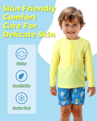Image of ALVABABY Long Sleeve Rashguards, Baby /Toddler Boys' Rash Guard Sets,Boy Swimsuit UPF 50+Two Piece Bathing Suit
