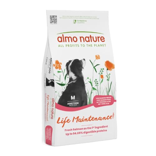 Almo Nature Life Maintenance Cibo Secco per Cane M al Salmone 12 kg – Crocchette Complete per Cani Adulti di Taglia Media
