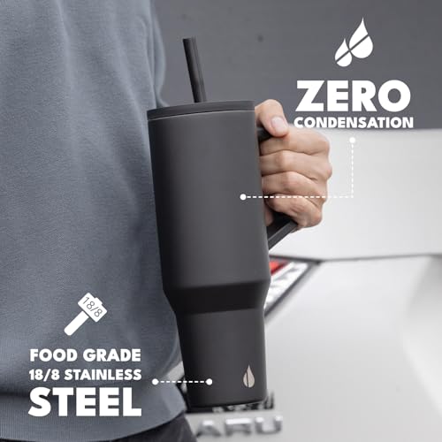 Image of Elemental Spill Proof 40oz Insulated Tumbler with Handle & Straw Travel Mug | Stainless Steel Commuter Travel Coffee Mug for Cold Beverages, Includes 2 Straws & a Spill Proof Lid for Everyday Use