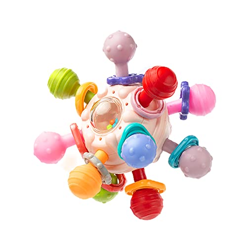 Image of Baby Sensory Teething Toys, Atomic Ball Chew Toys Rattle & Teether Grasping Activities Infant Toy for 0 6 12 Months Boys & Girls Gift(Pink)
