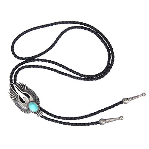GelConnie Turquoise Bolo Tie Redeo Leather Necktie Peace Dove Vintage Rope Necklace Western Jewlry for Men, Women PL0020-silver - Thumbnail 6