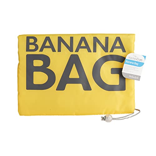 Foto von KitchenCraft Bananenbeutel, Beutel zum frischhalten von Bananen, Banane Sack mit Kordel Zug, Waschbarer Frischhaltebeutel, Wiederverwendbarer Sack, Polyester, Gelb, 38 x 28 cm