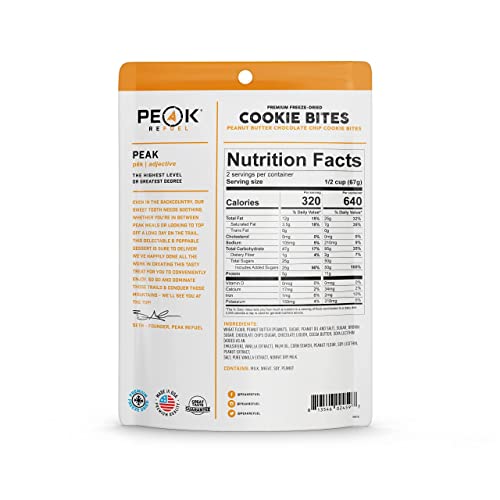 Peak Refuel Dessert Bites | Peanut Butter Chocolate Chip Cookies | Freeze Dried Backpacking And Camping Food | Tasty Trail Treat | High Protein Snack Packs (Cookie 1-Pack) #TOP5