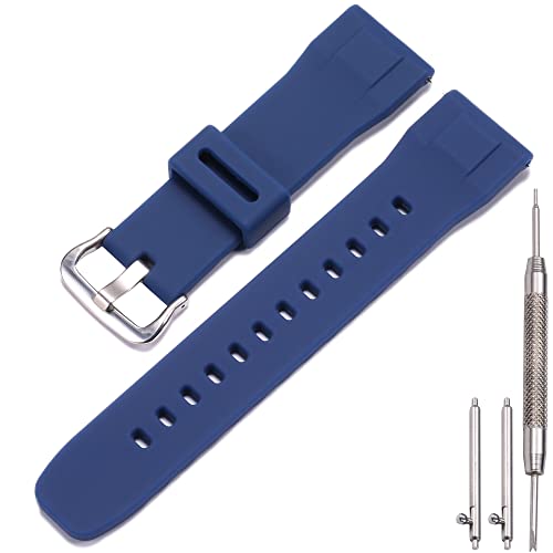MCXGL waterproof Silicone watchband Compatible with Casio Protrek PRG650 600 PRW6600 Men's sports Replacement Strap Bracelet 24mm Quick release Watch Strap (Dark Blue Silver buckle)