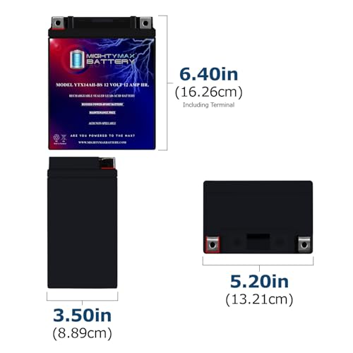 Image of Mighty Max Battery YTX14AH-BS - 12 Volt 12 AH, 210 CCA, Rechargeable Maintenance Free SLA AGM Motorcycle Battery