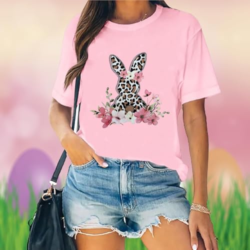 Happy Easter Shirts for Women Funny Bunny T-Shirt Rabbit Graphic Tee Tops Easter Egg Holiday Shirt Pink Flower M Happy Easter Shirts for Women Funny Bunny T-Shirt Rabbit Graphic Tee Tops Easter Egg Holiday Shirt Pink Flower M - Image 3