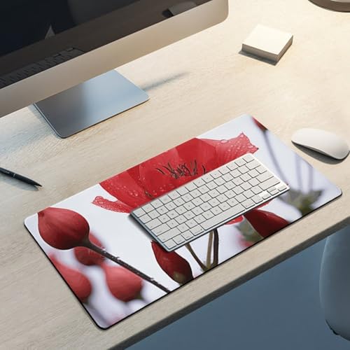 Tapis de souris de grande taille antidérapant imperméable bureau fleurs rouges - 5