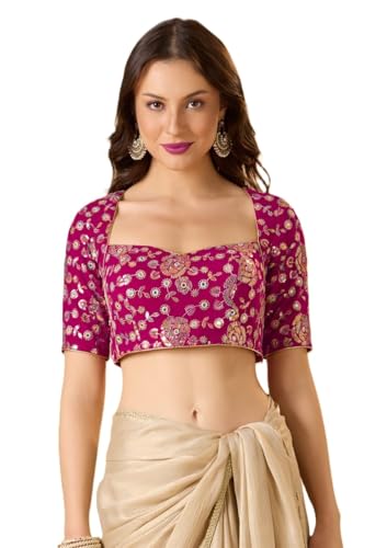 Image of SALWAR STUDIO Georgette Sweetheart Neck Readymade Blouse with Embellishment