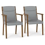 COSTWAY Dining Chairs Set of 2, Upholstered Kitchen Chairs with High Back, Headrest, Armrest and Soft Cushion, Wooden Frame Side Accent Armchairs for Dining Room Living Room