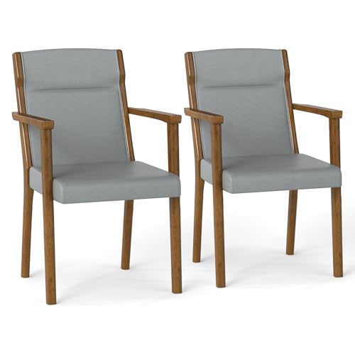 COSTWAY Dining Chairs Set of 2, Upholstered Kitchen Chairs with High Back, Headrest, Armrest and Soft Cushion, Wooden Frame Side Accent Armchairs for Dining Room Living Room