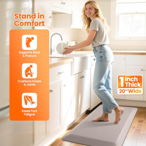 Image of 1-Inch Thick Anti-Fatigue Mat for Kitchen and Standing Desk, 20 inchx32 inch, Khaki