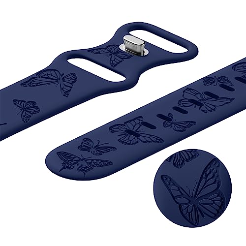 Image of Butterfly Engraved Bands Compatible with Apple Watch Band 41mm 40mm 38mm 49mm 46mm 49mm 46mm 45mm 44mm 42mm Women, Silicone Sport Strap for iWatch Series SE 10 9 8 7 6 5 4 3 2 1 SE Ultra