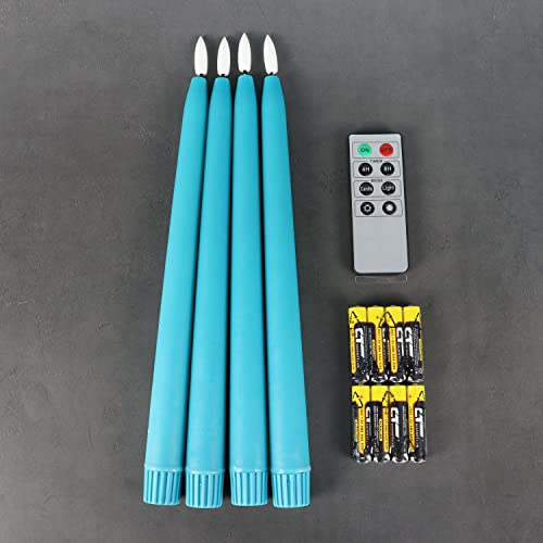 Image of Fanna Flameless Taper Candles with Timer, Battery Operated Led Candles Real Wax Finished, Remote and Batteries Included - H 11 inch Set of 4 (Turquoise)