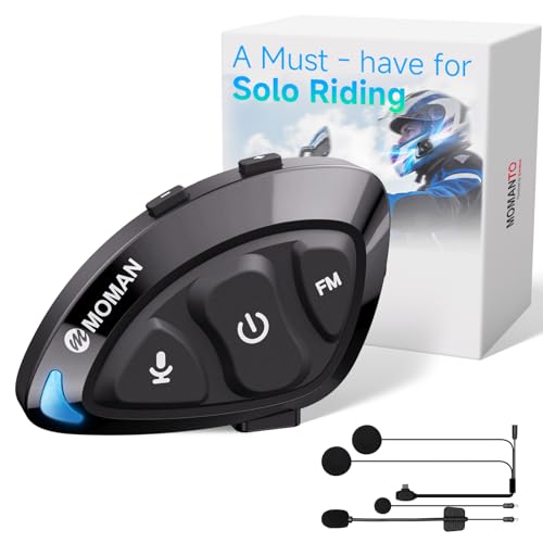 Moman Motorcycle Helmet BT Headset-Ultrathin, RS-S Motorbike Helmet Speaker Hands-Free Call 1000mAh Battery Dual Noise Cancellation with Hi-Fi Soft/Hard Mic/IPX6/FM/Headphone for Solo Riding