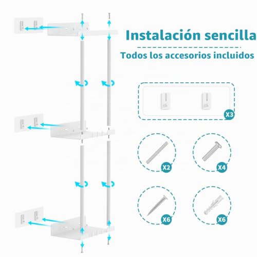 Miniatura 7 de Toallero De Pared Con Estante Y 6 Ganchos, Organizador De Baño Blanco