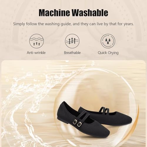 Frank Mully Women's Flats Square Toe Mary Jane Shoes Ballet Flats with Strap Comfortable Slip On Knit Shoes Dressy Casual4