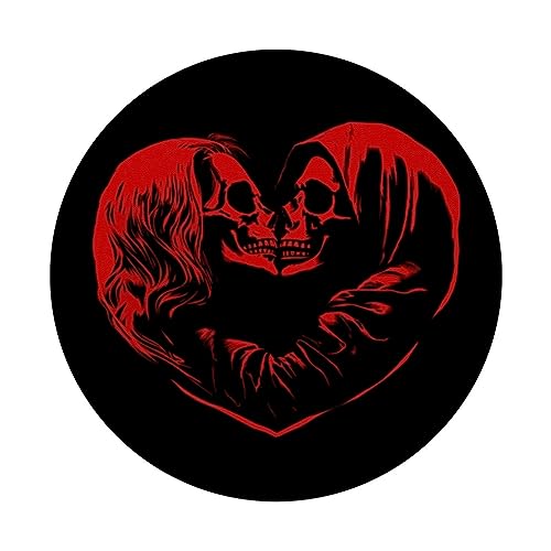 Skeleton Skulls Create Heart Shape Dark Romance PopSockets Swappable PopGrip, Black - Image 3
