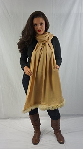 Solid Pashmina Shawl,Scarf & Wrap(with Genuine Fur Trim)4