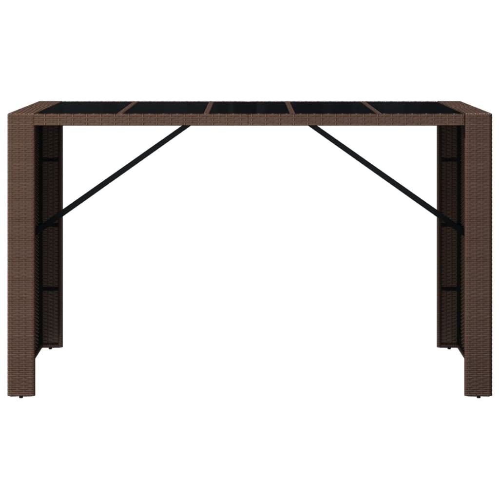 GuyAna Tavolo Bar con Piano in Vetro Marrone 185x80x110 cm Polyrattan,Mobili,Mobili da Giardino,Tavoli da Giardino(SPU:362599)