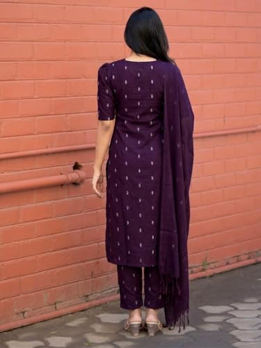 Image of ANNI Designer Women's Purple Printed Kurta Set | Pure Viscose 3 Piece Ethnic Suit Set with Pant & Dupatta | Festive for Women | Cotton Kurta Sets for Woman