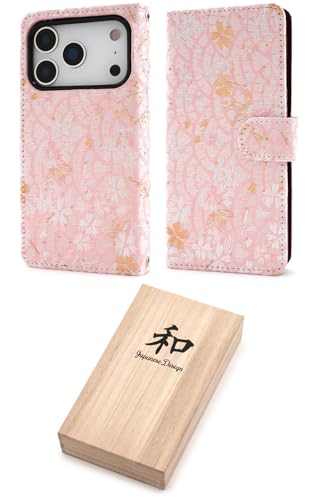 iPhone17Pro対応 手帳型ケース 着物柄 〈 桐箱 付き 〉 和柄 和風 おしゃれ 可愛い ソフトケース TPU 京都西陣 金襴生地 花 スタンド ストラップホール カードポケット プレゼント 贈り物 ギフト 【 D 】