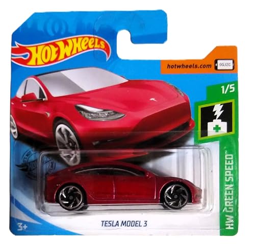 Hot Wheels Tesla Model 3 escala 1:64, color maroon miniatura 1