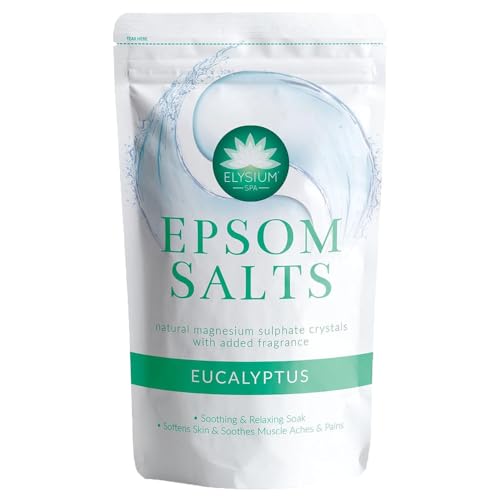 Elysium Spa Epsom Salts Eucalyptus 1kg Pack of 1 Body Detox Bath Soak Relaxing Sleep Promoting Rest Musle Pain Ache Relief Mineral Magnesium Crystals with Welari Thank You Card | (1pack) (1000g)