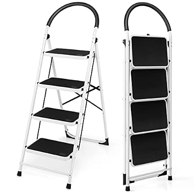 Goplus 4 Step Ladder, Folding Step Stool for Adults with Wide Non-Slip Pedal Comfort Handgrip for Kitchen Closet Office