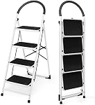 Goplus 4 Step Ladder, Tabouret pliant Step pour adultes avec large pédale antidérapante et poignée de confort pour bureau de placard de cuisine