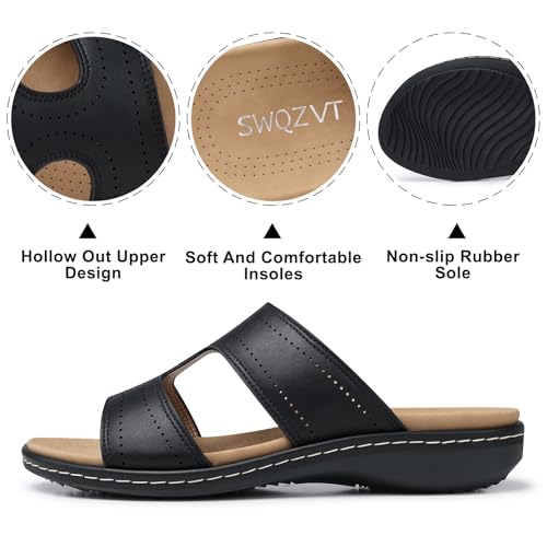 SWQZVT Flat Slides Sandals for Women: Comfortable Arch Support Sandal - Slip On Summer Walking Sandals2