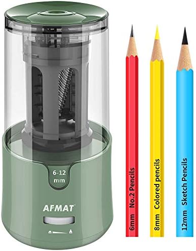 AFMAT Electric Pencil Sharpener, Pencil Sharpener for Colored Pencils, Auto Stop, Super Sharp & Fast, Electric Pencil Sharpener Plug in for 6-12mm No.2/Colored Pencils/Office/Home-Green