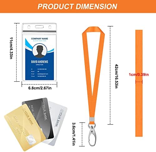 10 Sets Lanyard with Card Holder, Waterproof Badge Card Holders ID Clip, Soft Neck Strap Lanyard, Transparent Card Protector for Staff Students School Office Exhibition (Vertical, Colorful)