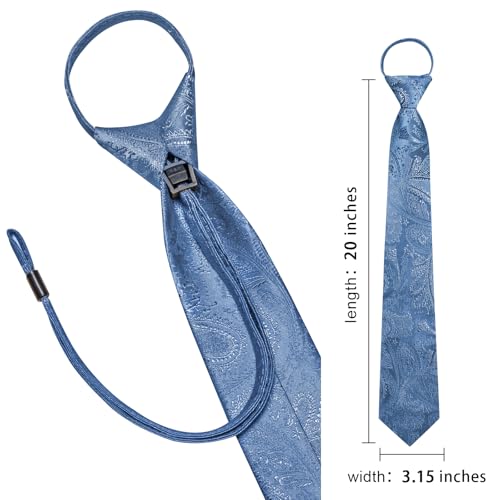 Image of Hi-Tie Zipper Ties for Men Pre-tied Tie Set Lapel Pin Pocket Square and Cufflinks Formal Business Wedding Adjustable Necktie