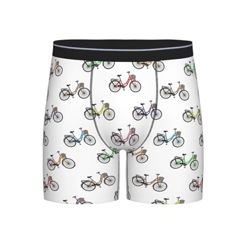 Vosery Herren-Boxershorts, atmungsaktiv, mit buntem Fahrrad-Motiv, verlängerte Länge, Schwarz , L