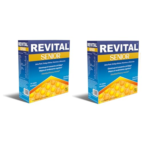 Revital Senior 14 Viales - Pack de 2 Unidades - Ayuda a Mejorar el Rendimiento Cognitivo y a Disminuir el Cansancio y la Fatiga - con Jalea Real, Ginkgo Biloba, Vitaminas y Minerales