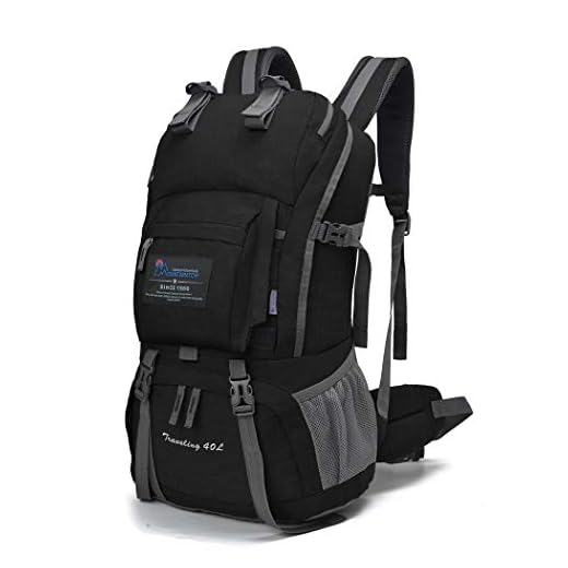 MOUNTAINTOP 40 litros Mochila de Senderismo, Impermeable Mochila Trekking al Aire Libre Mochilas de Montaña Viajes Acampadas con Cubierta de Lluvia (Estampado Negro Y Azul)