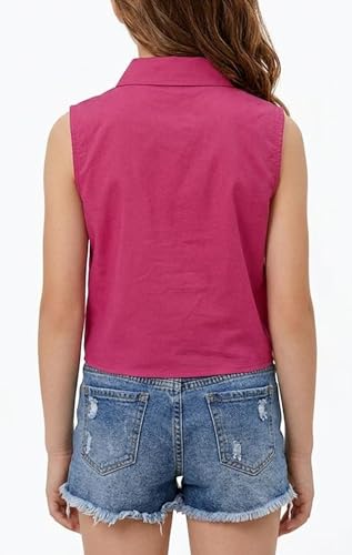 Image of Girls Fringe Shirt Sleeveless Button Down Western Cowgirl Tassel Trim Casual Blouse Shirt Top 4-13Y