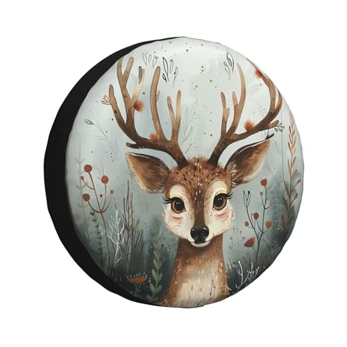 Image of Deer Spare Tire Cover Wheel Protectors Weatherproof Deer Pattern Wheel Covers Universal Fit for Trailer RV SUV Truck Camper Travel Trailers Accessories 14 Inch