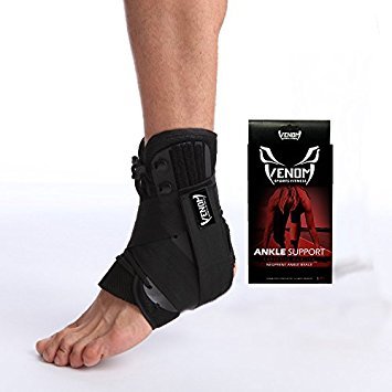 Venom Ankle Brace Neoprene Lace Up Compression Sleeve - Elastic Support & Adjustable Stabilizers, Sprained Foot, Tendonitis, Basketball, Volleyball, Soccer, MMA, Running, Sports, Men, Women (Small)