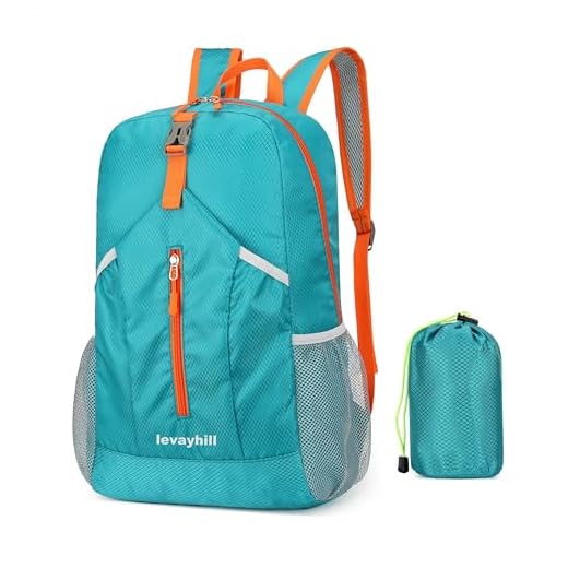 levayhill Mochila dobrável de caminhada de 25 L, leve, embalável, básica, bolsa dobrável, resistente à água, para viagem masculina e feminina, Lago azul, Large, A
