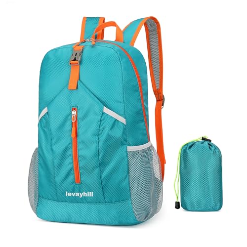 levayhill 25L Foldable Hiking Backpack Lightweight Packable Basic-Daypack Collapsible Bag Water-Resistant Travel Men Women Camping Cycling Outdoor (Lake Blue)