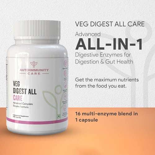 Image of Autoimmunity Care Veg Digest All Care - Complete Digestive Enzymes Supplement with Betaine HCl | Supports Faster Digestion, Acidity, Bloating & Gas Relief | Digestive Enzyme Tablets | 30 Caps (30 dose)
