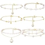 Tondiamo 6 Pcs Gold Pearl Beaded Bracelets for Women Dainty Pearl Bracelet Stack Jewelry Gold Plated Bracelets for Women