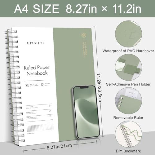 Carnet de notes imperméable grand format A4 avec 300 pages blanches lignées - 2