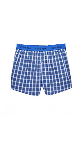 Calvin Klein Men's Woven Slim Fit Boxer, Dickens Plaid Amplified Blue, Medium