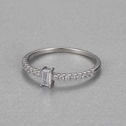 Molah Emerald Cut Simulated Diamond CZ Dainty Delicate Ring 925 Silver Rhodium Plated3