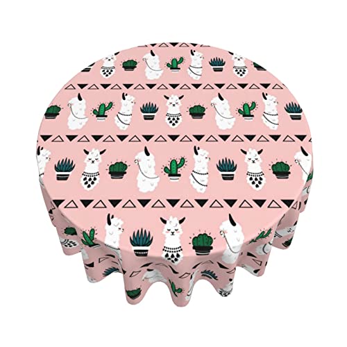 Alpaca Table Cloth Round Table Cover Wrinkle Resistant Waterproof Tablecloth 60 Inch Washable For Kitchen Party Picnic Pink3 #TOP5