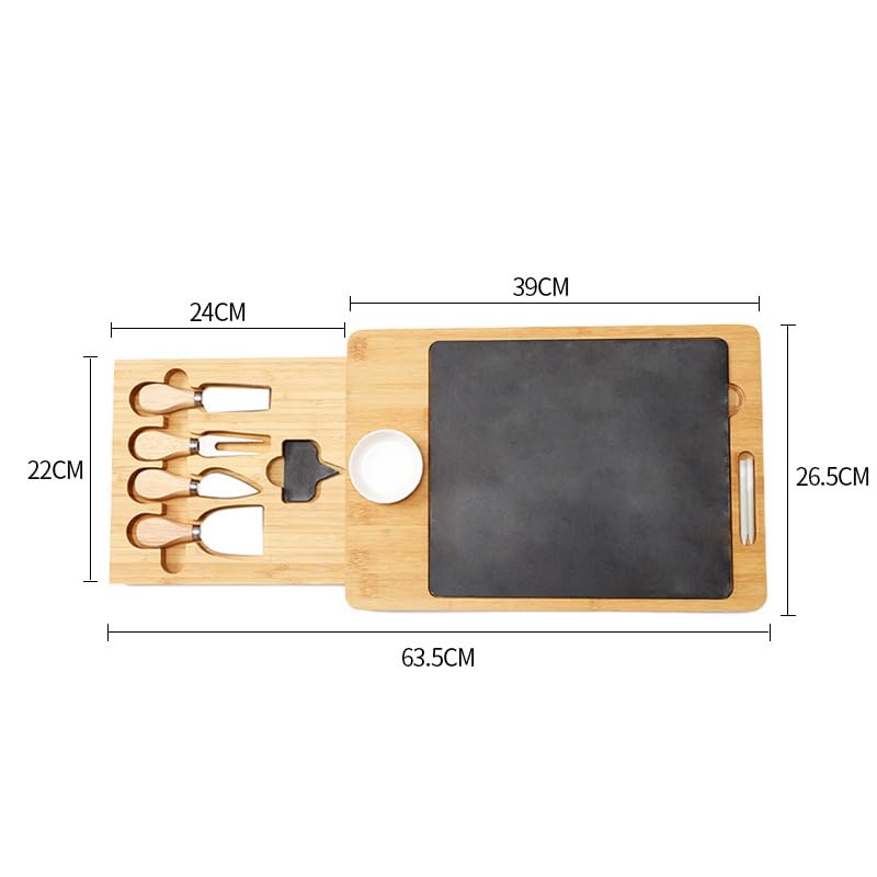 Plateau à Fromage, Plateau à Fromage en Bambou, Ensemble de Quatre pièces de Planches à Fromage en Bois avec Craie et Couteaux,Natural